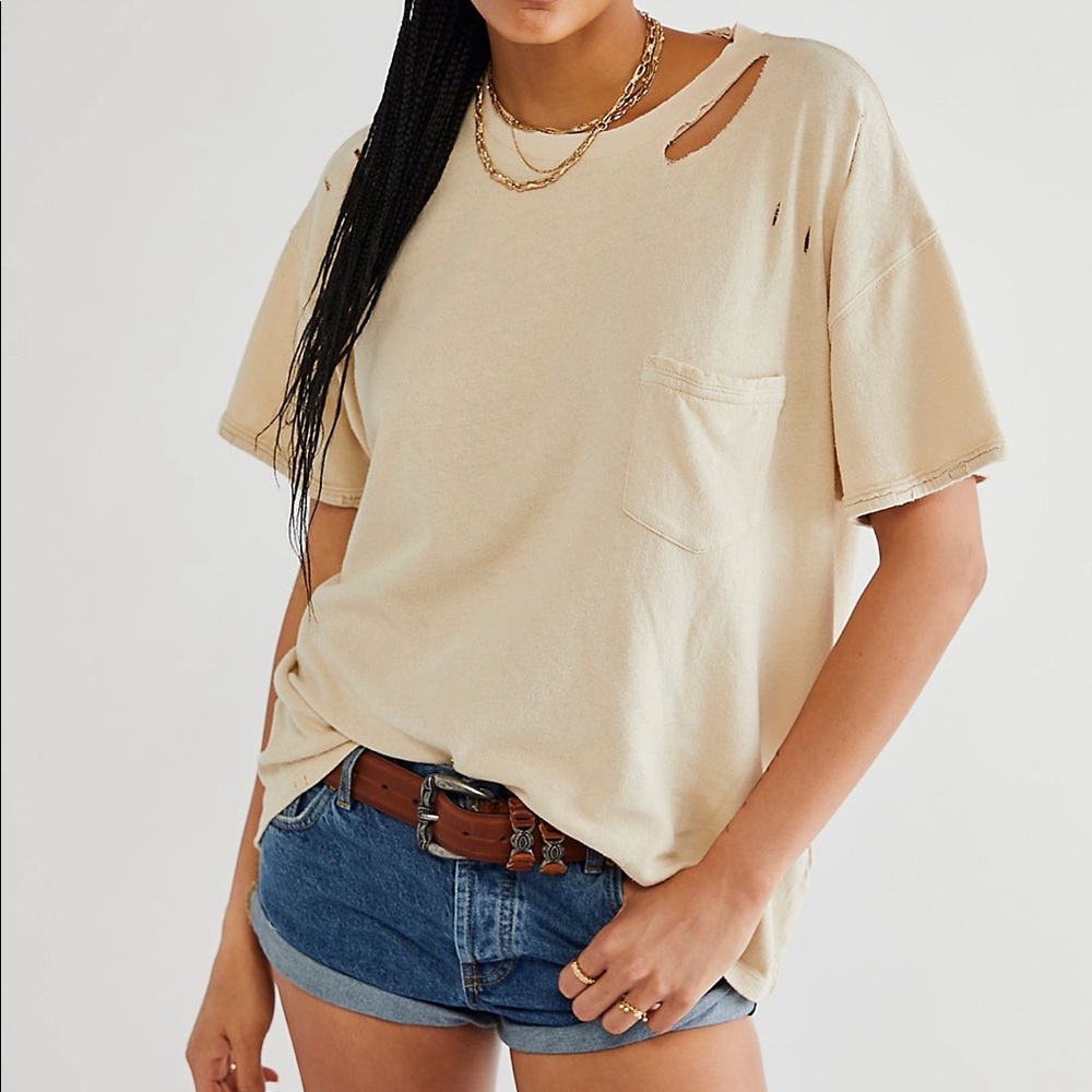 Free People Oversized Distressed Tee